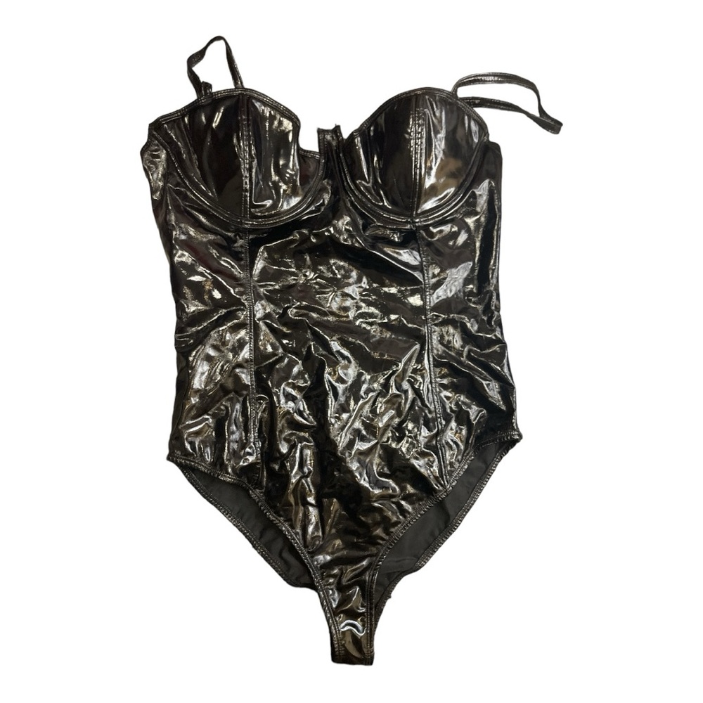 Fredrick’s of Hollywood Black Faux Leather Bodysuit, Womens Size XL